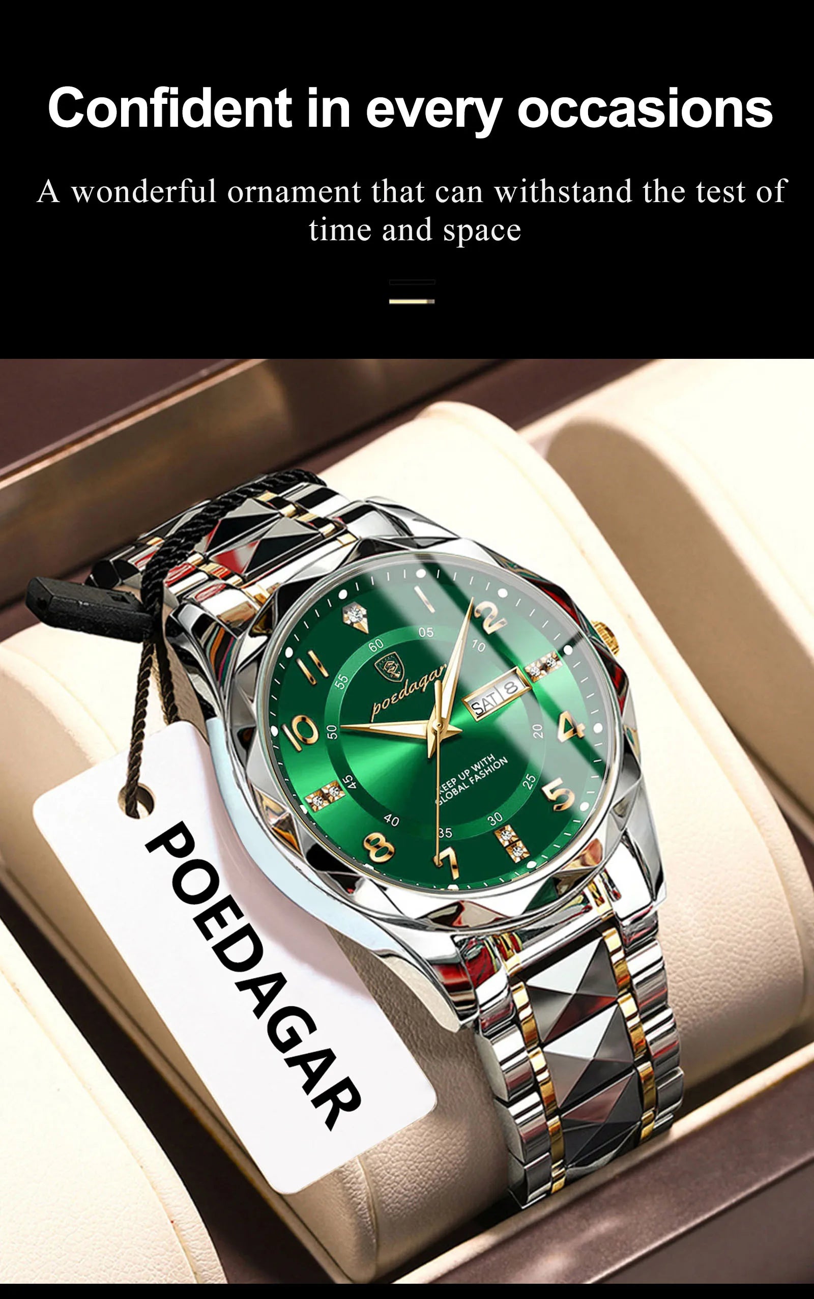 Montre Homme POEDAGAR Business — Acier Inoxydable, Lumineux, Date, Semaine, Quartz