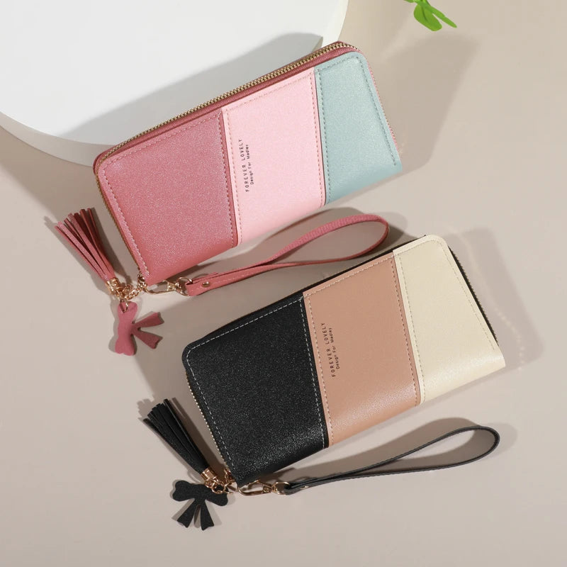 Portefeuille Long Femme Matelassé — Fermeture Éclair, Multi-Cartes, Pochette Téléphone