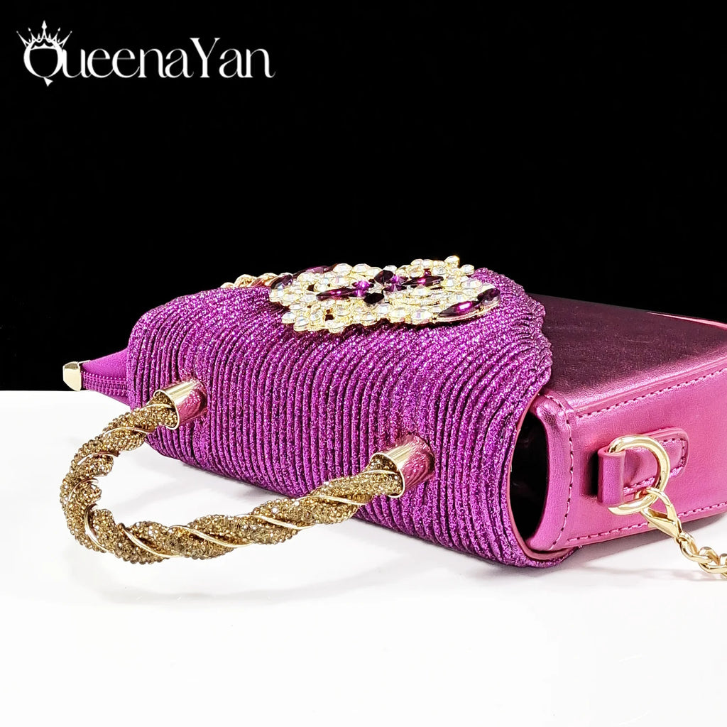 Ensemble Chaussures & Sac Femme Strass Magenta — Bout Pointu, Talon Haut, Mariage Soirée