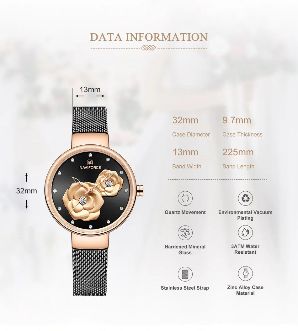 Montre Femme NAVIFORCE Rose 3D Luxe — Créative, Étanche, Business, Relogio Feminino