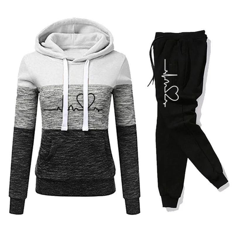 Survêtement Femme Imprimé Capuche — Color Block, Jogging Sport, Tailles S-3XL