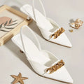 Sandales Femme Chaîne Talon 3cm — Mules Slingback Élégantes, Mariage & Luxe
