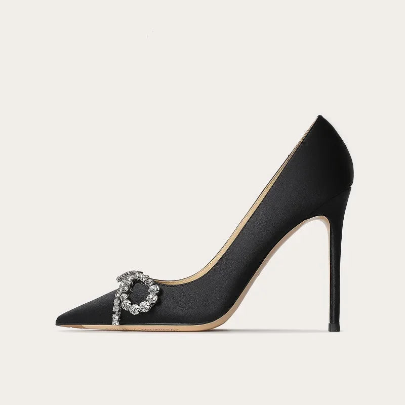 Escarpins Soie Strass Noeud Papillon Talon Fin — Bout Pointu, Banquet, Robe Femme