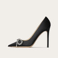 Escarpins Soie Strass Noeud Papillon Talon Fin — Bout Pointu, Banquet, Robe Femme