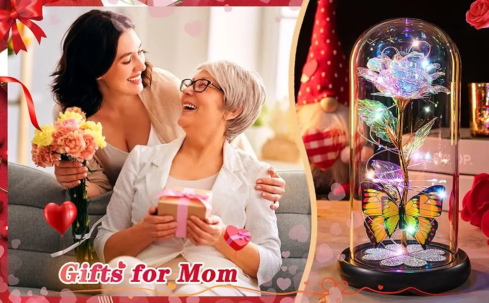 Rose Éternelle en Verre sous Cloche avec Lumière – Cadeau Fête des Mères