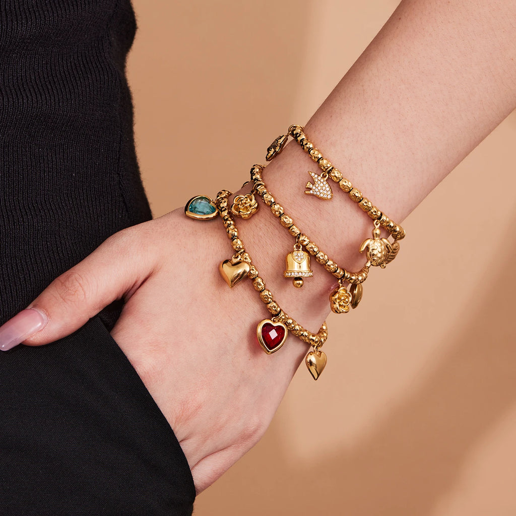 Nivora Bracelet Femme Acier Inoxydable Perles & Pendentif Cœur — Bijou Mariage Élégant