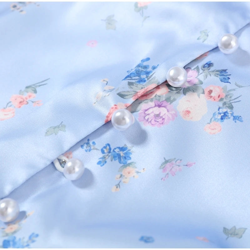 Robe Midi Imprimée Col V Profond — Manches Bouffantes, Taille Haute, Soirée 2026