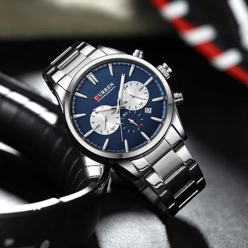 Montre Homme CURREN Multifonction Quartz — Date Automatique, Bracelet Acier Inoxydable