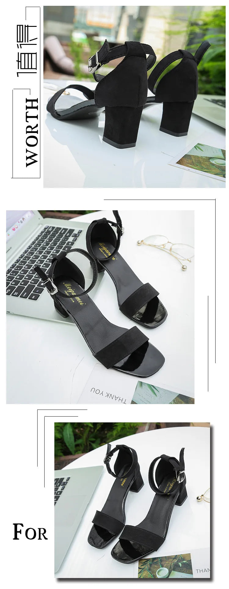 Sandales Femme Été Talon Épais Bout Ouvert — Style Romain, Caoutchouc, Polyvalentes