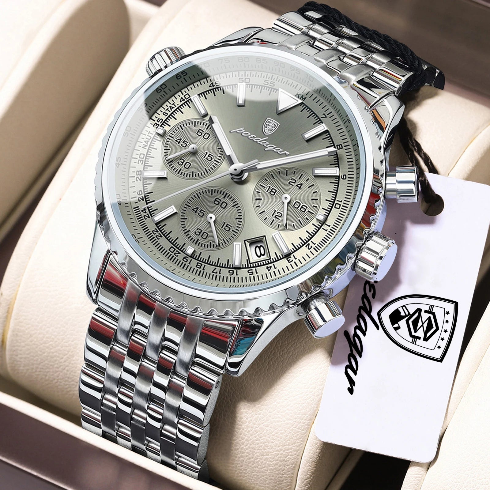 POEDAGAR Montre Homme Luxe Chronographe — Acier Inoxydable, Étanche, Sport Élégant