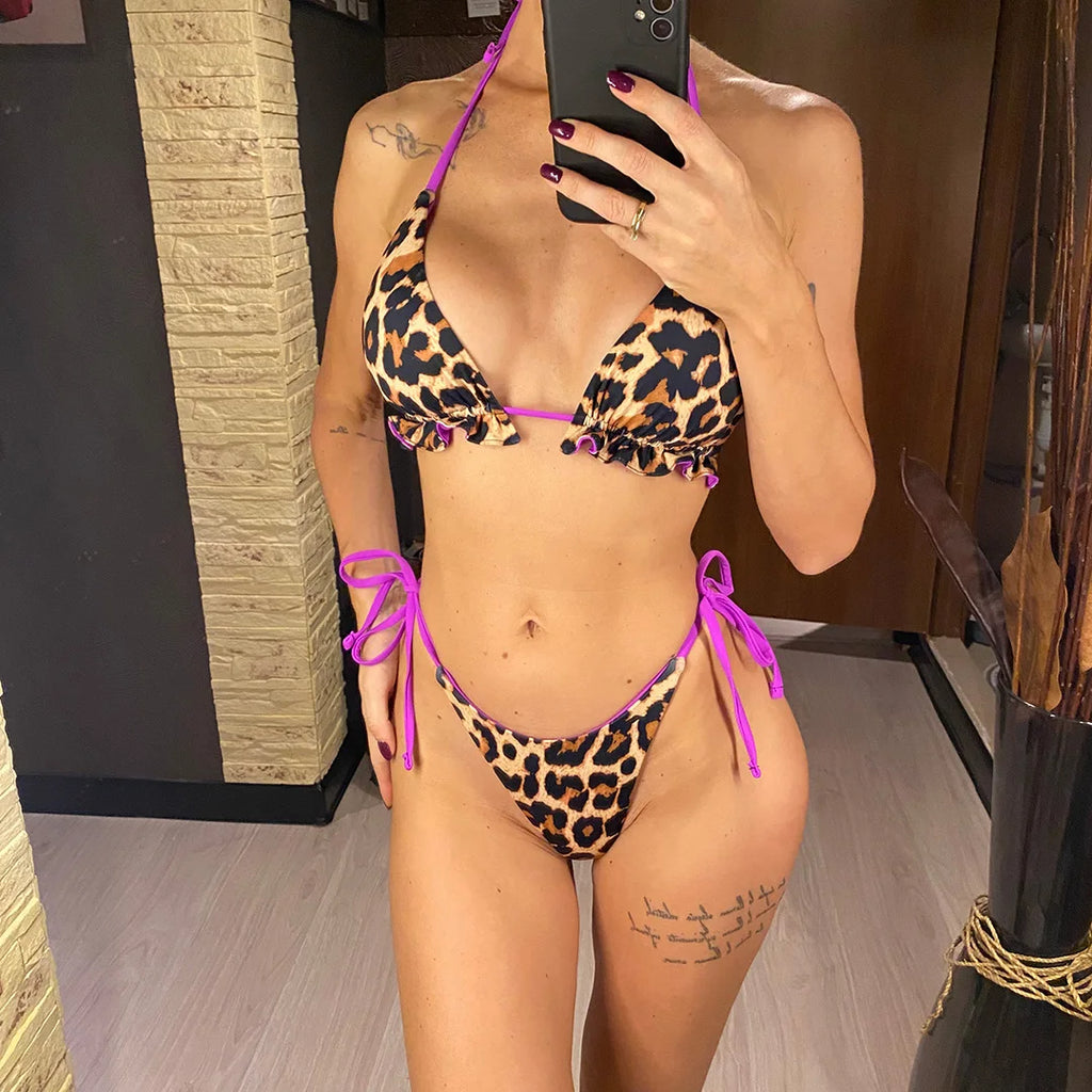 Bikini Léopard Réversible 2 Faces — 3 Pièces XS-XL, Maillot de Bain Femme
