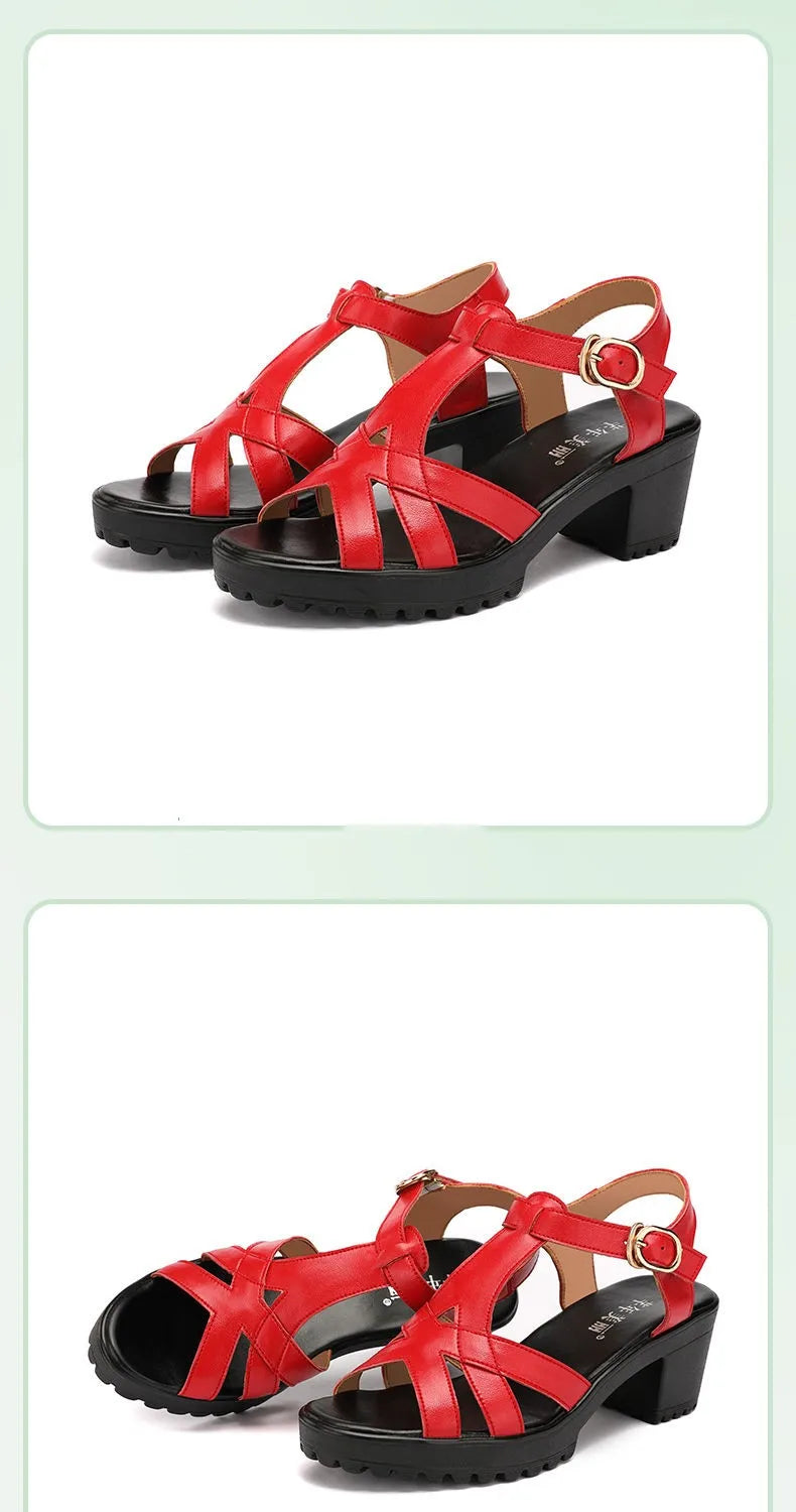 Sandales Gladiateur Femme Cuir Véritable Plateforme 2025 — Talon Bloc 6-10cm, Petite Taille 32-43