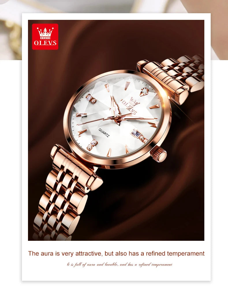 OLEVS Montre Femme Fashion Élégante — Quartz, Acier Inoxydable, Étanche, Date