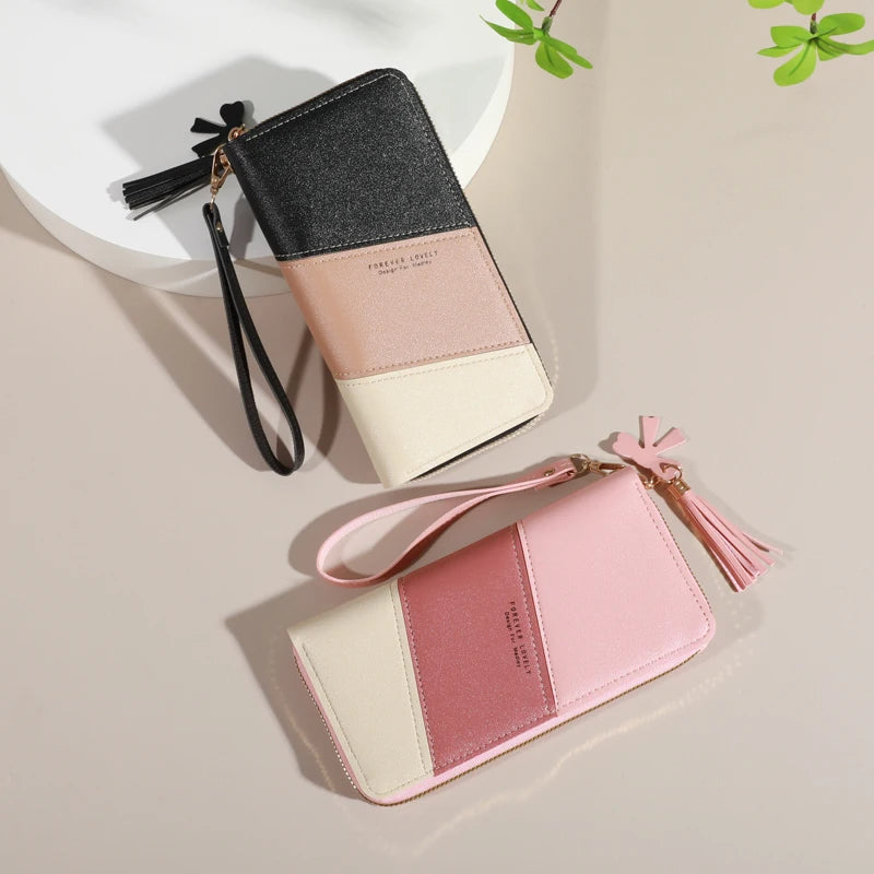 Portefeuille Long Femme Matelassé — Fermeture Éclair, Multi-Cartes, Pochette Téléphone
