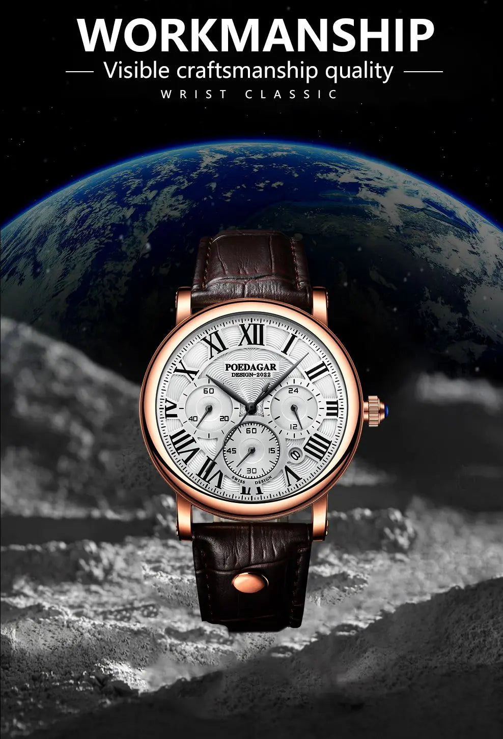 Montre Homme POEDAGAR Luxe Chronographe — Date, Cuir, Étanche, Business
