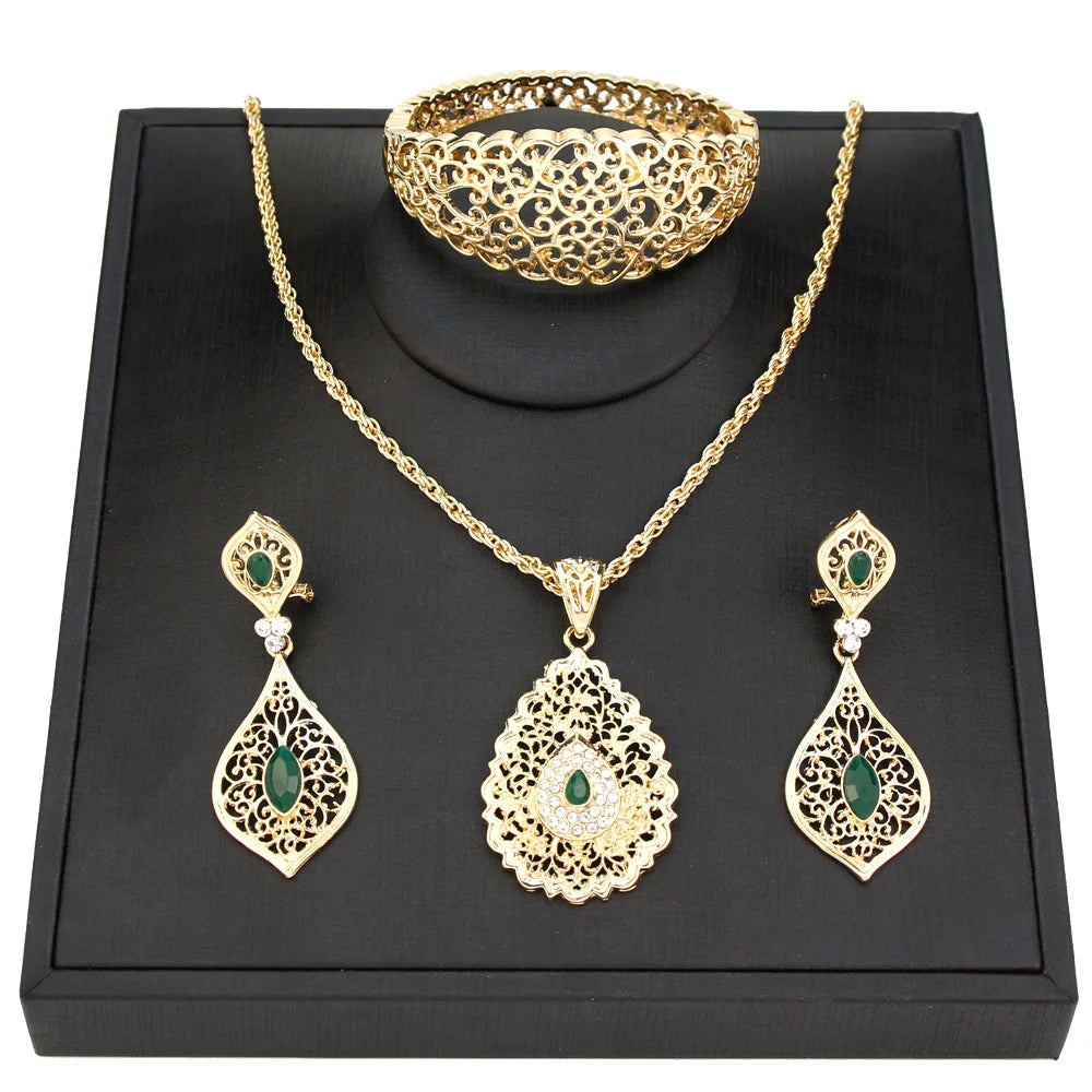 Sunspicems Parure Bijoux Mariage Algérien — Boucles, Collier, Bracelet Doré, Style Arabe