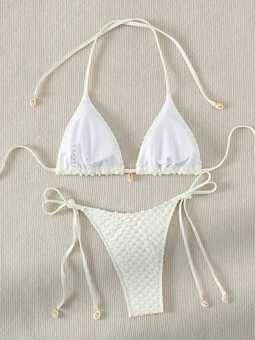 Bikini Coquillage Blanc Push Up 2025 — Halter Micro, Tanga, Maillot de Bain Sexy