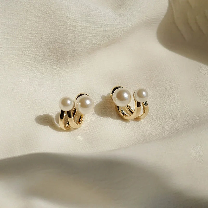 Boucles d'Oreilles Clou Perle Irrégulière Coréenne — Doré, Tendance, Cadeau