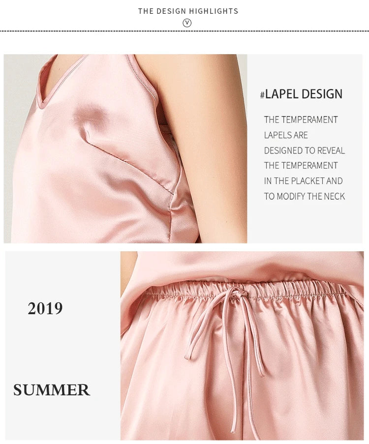 Pyjama Femme Soie Satin Volanté — Camisole & Short, Lounge Maison